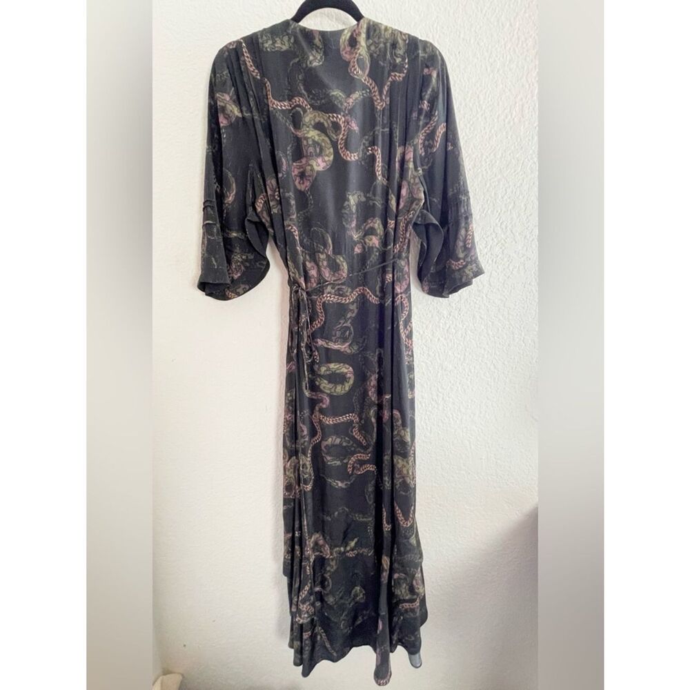 AllSaints Delana Tempest Wrap Slip Dress in deep green with snake- print - Picture 6 of 12